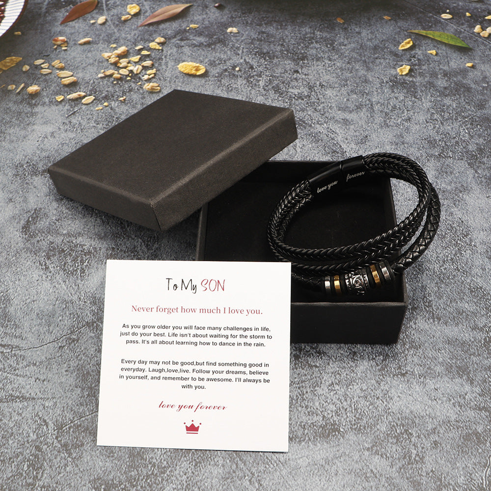 "To My Son" - Stainless Steel & Titanium Leather Bracelet