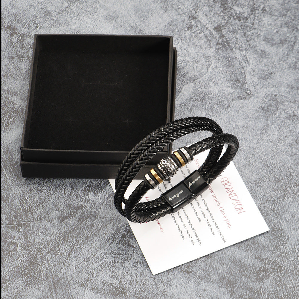 "To My Son" - Stainless Steel & Titanium Leather Bracelet