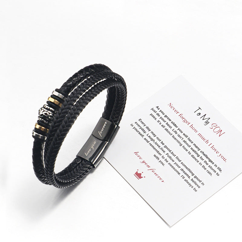 "To My Son" - Stainless Steel & Titanium Leather Bracelet