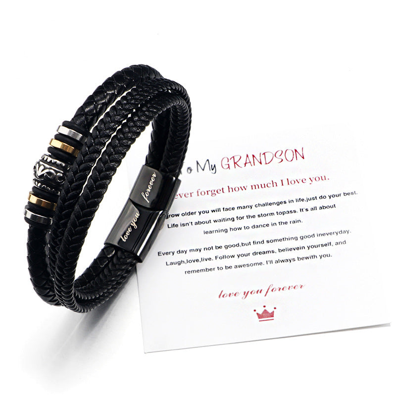 "To My Son" - Stainless Steel & Titanium Leather Bracelet