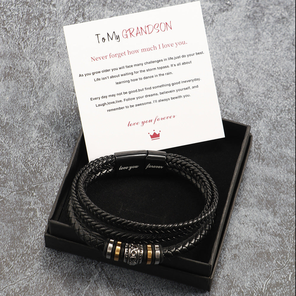 "To My Son" - Stainless Steel & Titanium Leather Bracelet
