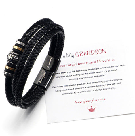 "To My Son" - Stainless Steel & Titanium Leather Bracelet