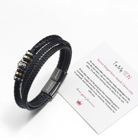 "To My Son" - Stainless Steel & Titanium Leather Bracelet