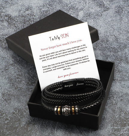 "To My Son" - Stainless Steel & Titanium Leather Bracelet