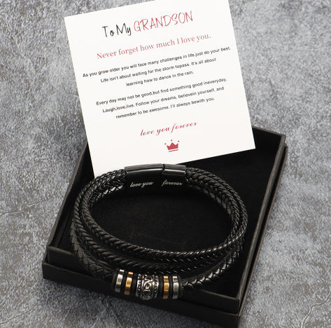 "To My Son" - Stainless Steel & Titanium Leather Bracelet