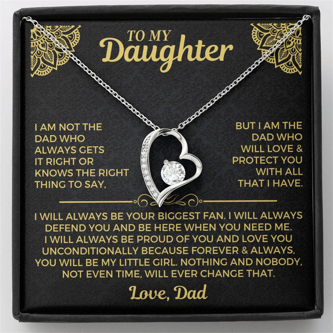 "To My Daughter" -  Hollow Heart Necklace