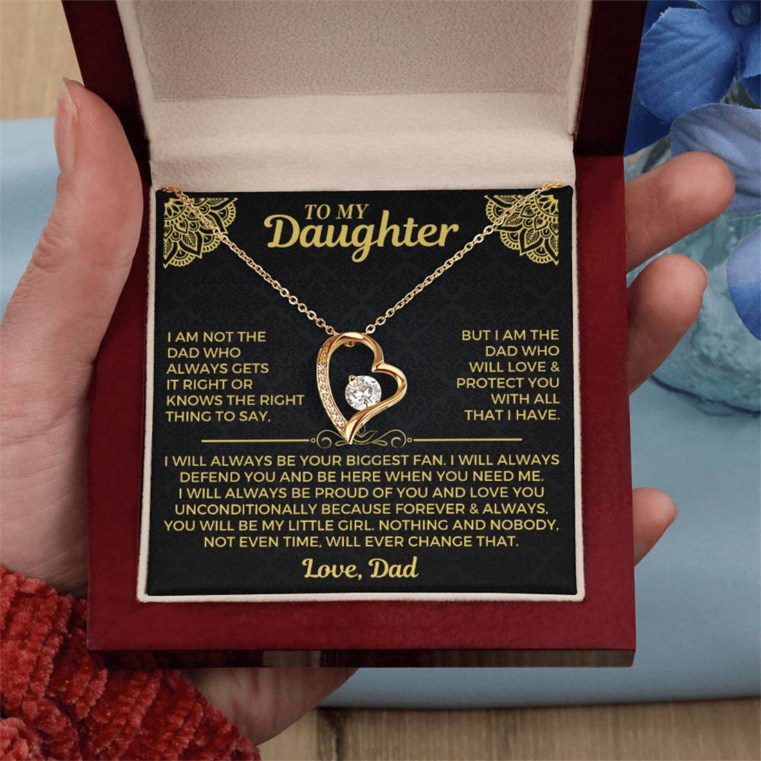 "To My Daughter" -  Hollow Heart Necklace