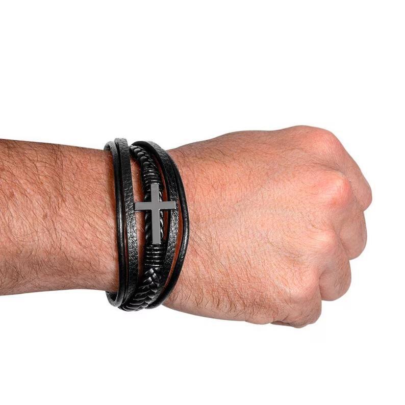 "To My Son" - Leather Bracelet With Cross