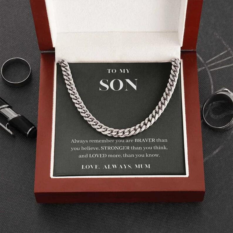 "To My Son" Golden Cuban Link & Gift Box