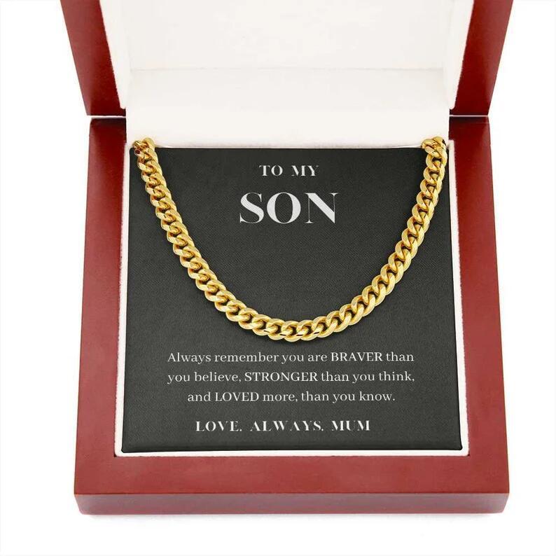 "To My Son" Golden Cuban Link & Gift Box