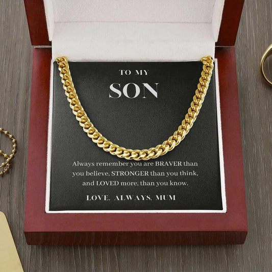 "To My Son" Golden Cuban Link & Gift Box