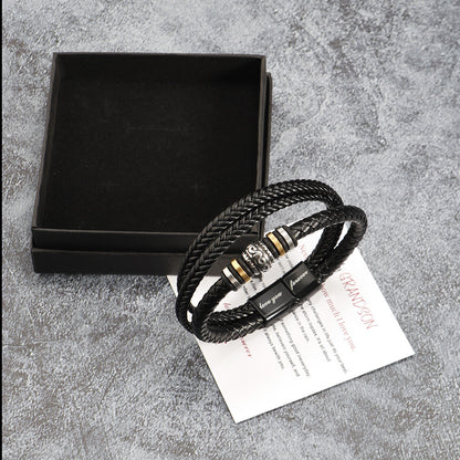 "To My Son" - Stainless Steel & Titanium Leather Bracelet