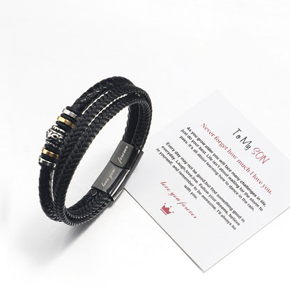 "To My Son" - Stainless Steel & Titanium Leather Bracelet