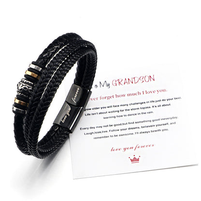 "To My Son" - Stainless Steel & Titanium Leather Bracelet