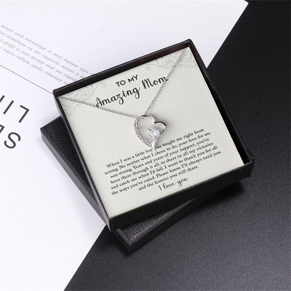 "To My Amazing Mom" - Hollow Heart Necklace