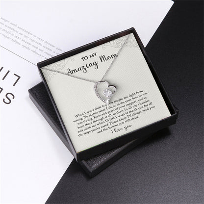 "To My Amazing Mom" - Hollow Heart Necklace