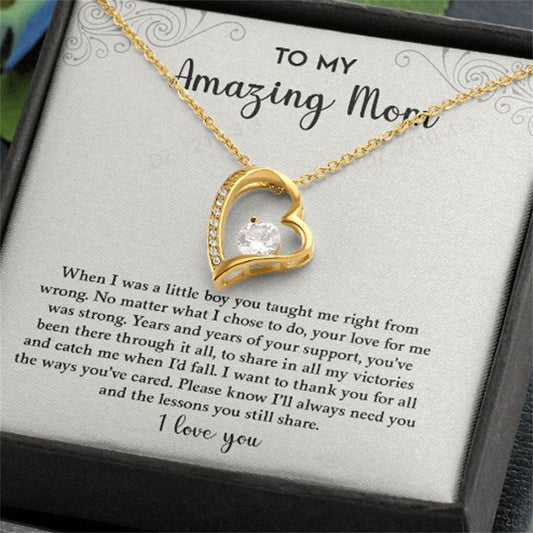 "To My Amazing Mom" - Hollow Heart Necklace