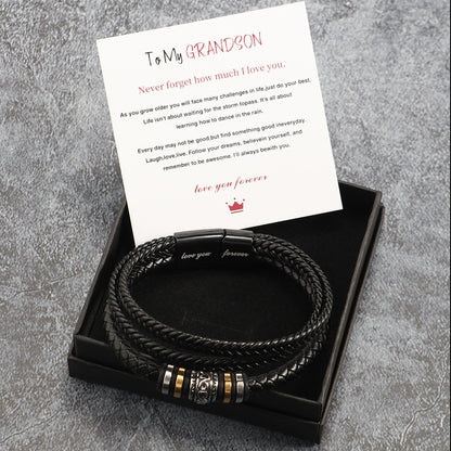 "To My Son" - Stainless Steel & Titanium Leather Bracelet
