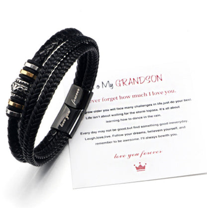 "To My Son" - Stainless Steel & Titanium Leather Bracelet