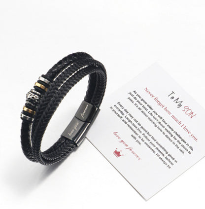 "To My Son" - Stainless Steel & Titanium Leather Bracelet