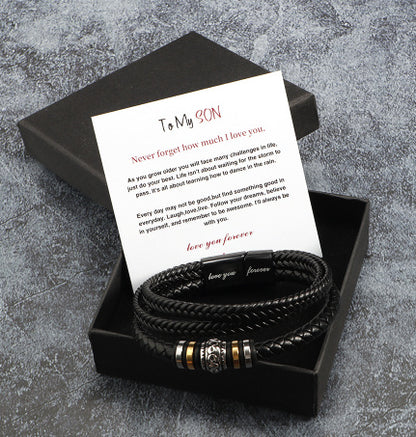 "To My Son" - Stainless Steel & Titanium Leather Bracelet