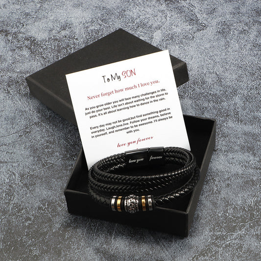 "To My Son" - Stainless Steel & Titanium Leather Bracelet
