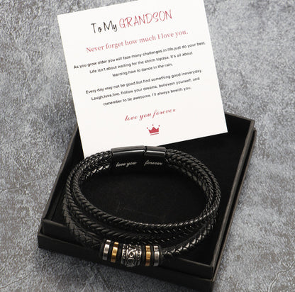 "To My Son" - Stainless Steel & Titanium Leather Bracelet
