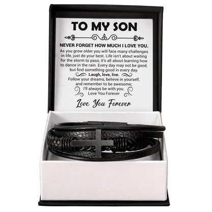 "To My Son" - Leather Bracelet With Cross